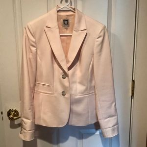 Blush pink blazer part of suit.